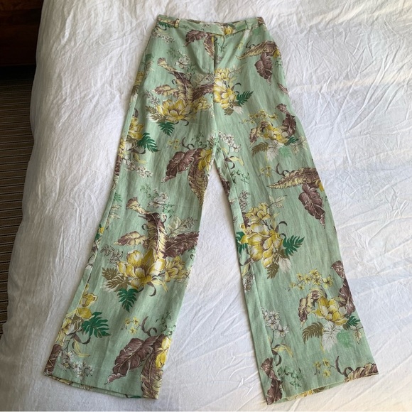 NWT Zimmermann Matchmaker Linen Straight Trouser Pants Mint Tropical Floral - Picture 7 of 14